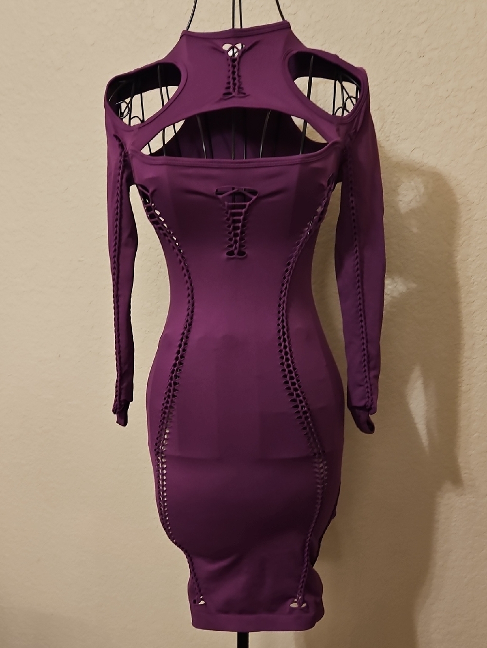 Fashion Nova Purple Cutout Lace-Up Bodycon Long Sleeve Dress